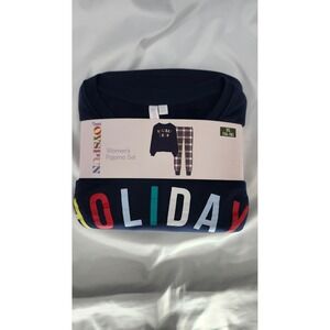 Joyspun Womens Pajama‎ Top Pant Set Size XL Navy Plaid Holiday Crew Cozy Lounge